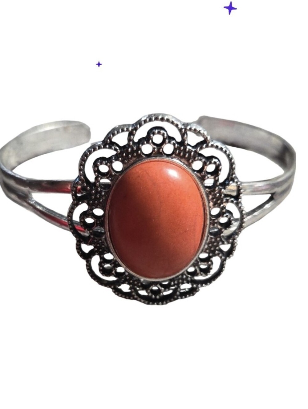 New Large Silver Filigree Bracelet Necklace, Earrings Orange Cabochon